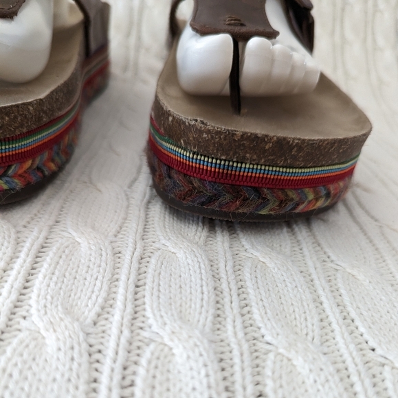 Espadrille Cork Platform Sandals 10 Brown Multi color Thong Sandal rainbow - Picture 11 of 12